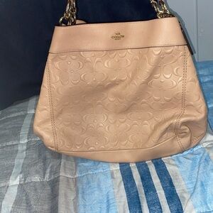 Coach Beige Embossed Shoulder Bag